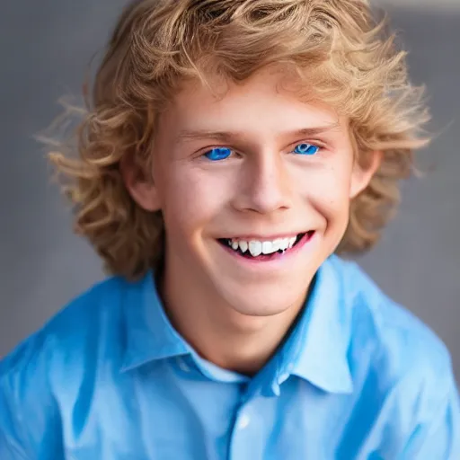 Prompt: a beautiful 1 1 yo boy from florida, blond, joyfully smiling at the camera, blue eyes. healthy