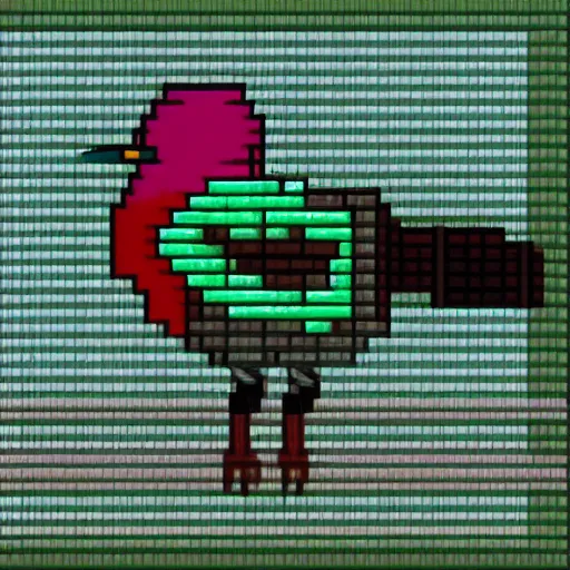 Prompt: a bird with a hat in pixelart