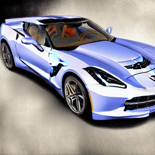 Image similar to portrait of a corvette champagne hybrid, digital art