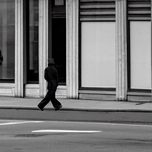 Image similar to a lonely man walking down the street in the style of Edward Hopper, 4k,