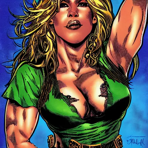 Image similar to portrait of shakira in the style of marc silvestri comic book cover art