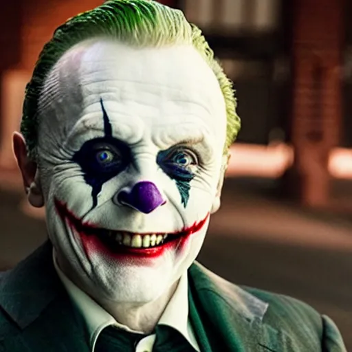 Image similar to film still of Anthony Hopkins as joker in the new Joker movie