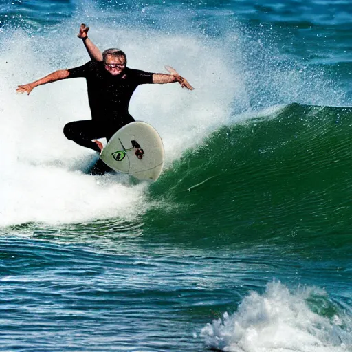 Image similar to stephen hawking catching a wave, cover of surfer magazine, july 2 0 1 1