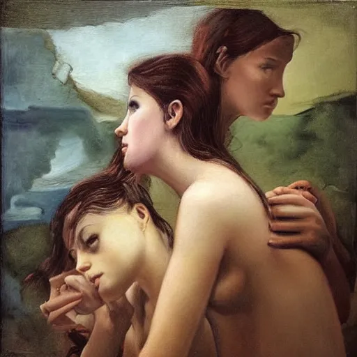 Image similar to “ eve and lilith arguing, biblical, realistic, vivid, artistic ”