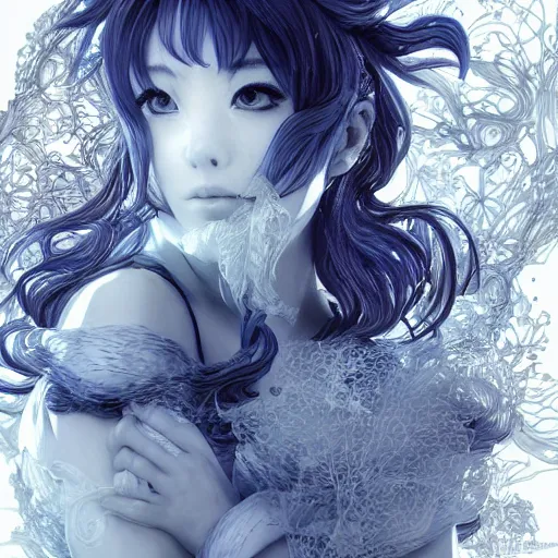 Image similar to the portrait of a blueberry that resembles an absurdly beautiful, graceful, elegant, sophisticated anime gravure idol, an ultrafine hyperdetailed illustration by kim jung gi, irakli nadar, intricate linework, bright colors, octopath traveler, final fantasy, unreal engine 5 highly rendered, global illumination, radiant light, detailed and intricate environment