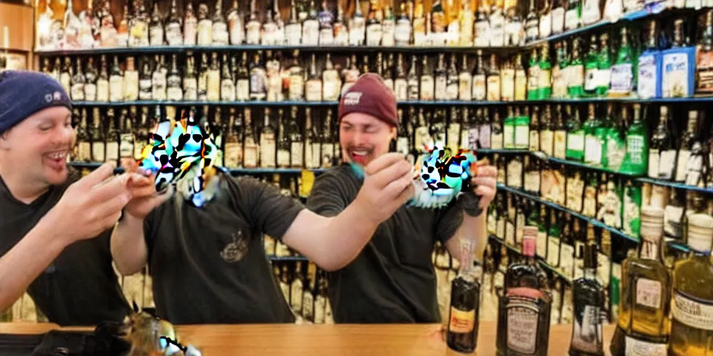 Prompt: a pair of gerbils robbing a liquor store