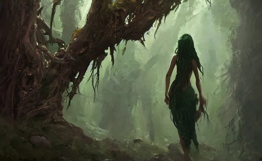 Image similar to A painting of a Dryad trending on artstation in the style of Greg Rutkowski