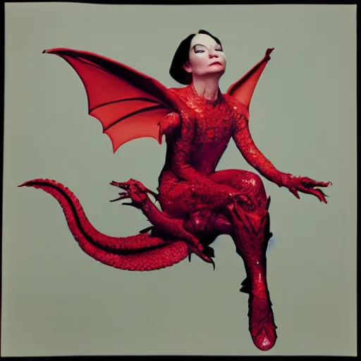 Prompt: a dragon inspired by bjork photographed by andy warhol