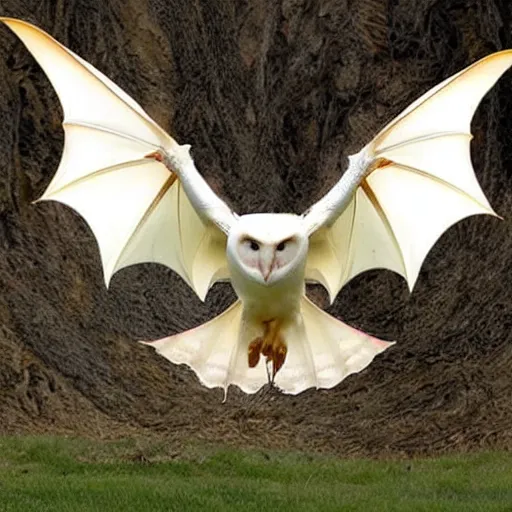 Prompt: hybrid of a dragon and a barn owl