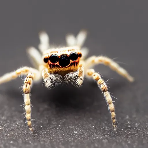 Image similar to a jumping spider, using a miniature computer keyboard, by pixar, macro lens, iridescent