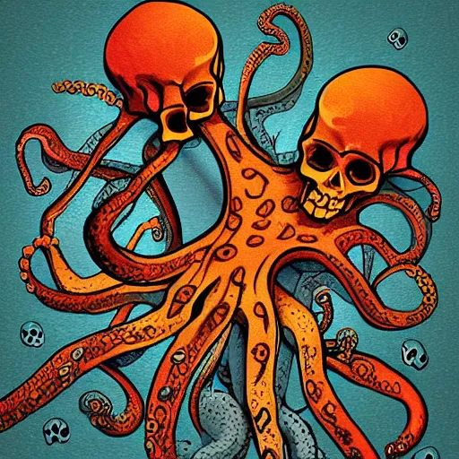 Image similar to a skeleton filled with octopuses, fantasy illustration