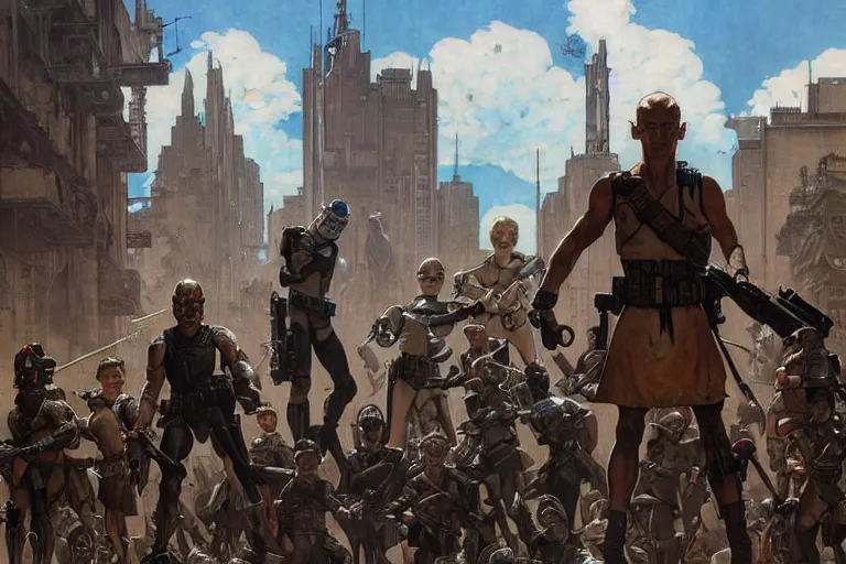 Prompt: a epic norman rockwell painting of the clone wars happening in the city of terra, gritty tech, deep focus, fantasy, intricate, elegant, highly detailed, digital painting, artstation, concept art, matte, sharp focus, illustration, dark fantasy style art, resident evil, art by artgerm and greg rutkowski, sakimichan and alphonse mucha