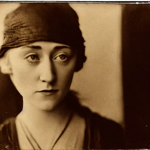 Prompt: Tintype photograph of Saoirse Ronan as a Irish ethnographic subject. 1920s studio lighting.