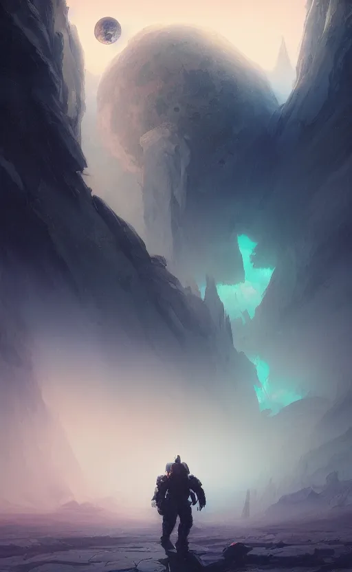 Prompt: a beautiful artwork illustration, concept art sketch of a gigantic monster on the moon, volumetric fog, godrays, high contrast, vibrant colors, vivid colors, high saturation, by Greg Rutkowski and Jesper Ejsing and Raymond Swanland and alena aenami, featured on artstation, narrow angle, vertical orientation