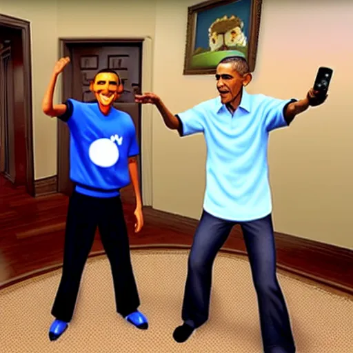 Prompt: barack obama plays wii sports with sonic the hedgehog