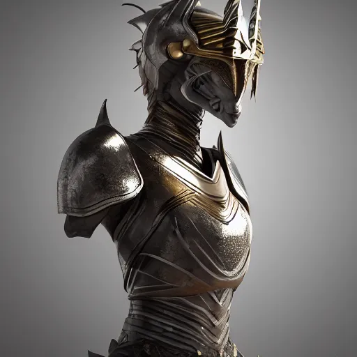 Prompt: stunning bust of a beautiful female knight, but as an anthropomorphic female dragon, posing with her hands on her hips, well designed dragon head, sharp claws, HD octane render, epic cinematography, fantasy, Artstation, Deviantart, Furaffinity