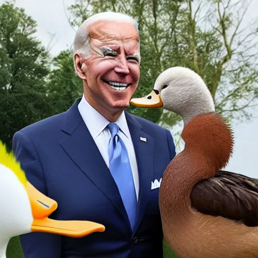 Image similar to joe biden holding a duck