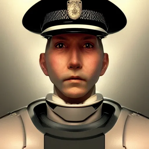 Image similar to close - up portrait of robot policemen, face attributes marked from thx 1 1 3 8, by ilya kuvshinov, by thomas lawrence, by bayard wu, trending on artstation, masterpiece