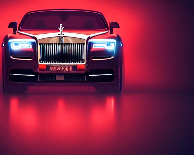 Image similar to future rolls royce car with red neon, full frame, dark and mysterious, atmospheric, ominous, eerie, cinematic light, epic, 8 k 3 d, ultra detail, ultra realistic, by wlop, by mucha, by giger