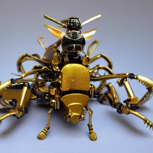 Image similar to mechanic wasp robot made of iron, gold and diamonds. hyper detailed