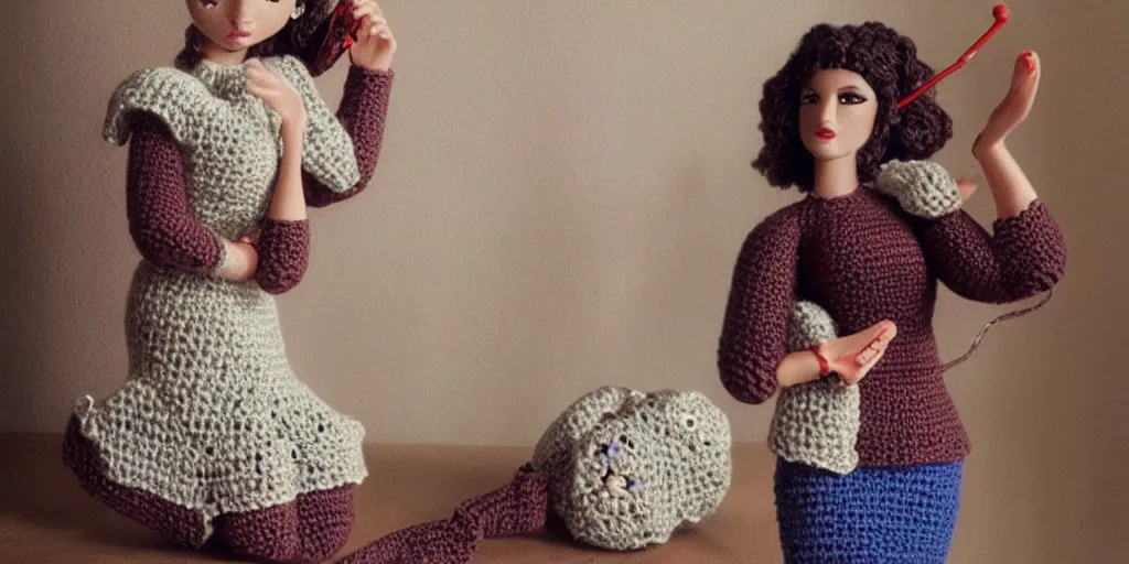 Image similar to Pretty Woman with crocheting figure