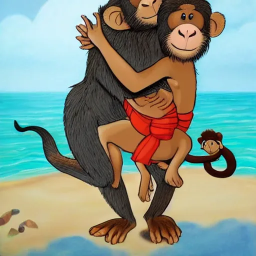 Prompt: realistic Mowgli hugging a monkey wearing a birthday hat, birthday, happy, hyper realistic, highly detailed