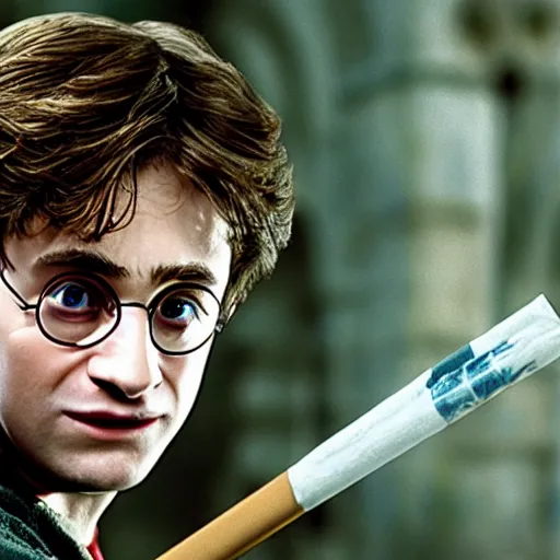 Image similar to harry potter smoking weed, cinematic, 4 k, highly detailed, film footage, film screencap