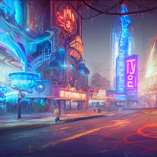 Prompt: 18th century Las Vegas, fantasy, neon lights, james gurney, katsuhiro otomo, james paick, cinematic lighting, artstation, vibrant nature, anime style, Craig Mullins, Greg Rutkowski, Pete Morbacher, Tuomas Korpi, tekkon kinreet, volumetric light, artstation, octane render, redshift render, hyperrealism, photorealistic concept art, highly detailed