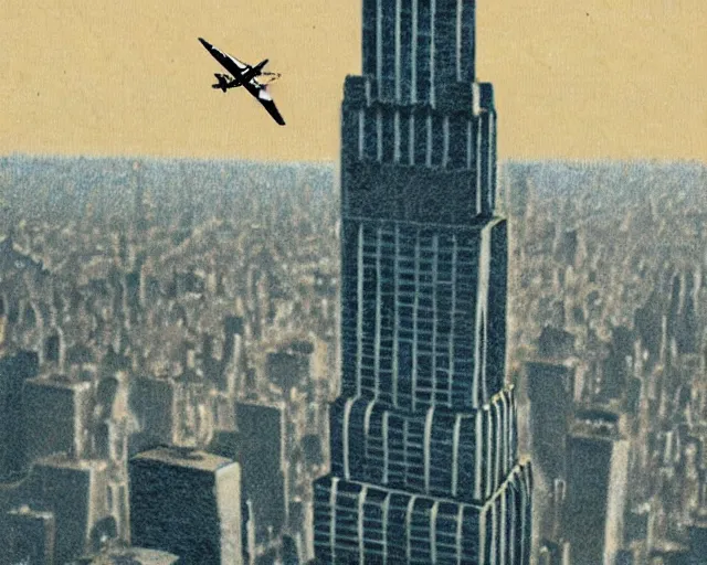 Image similar to art deco king kong climbing the empire state building with bi-planes flying around him. highly detailed. cinematic