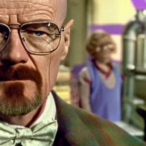 Image similar to A still of Walter White in Willy Wonka and the Chocolate Factory (1971)