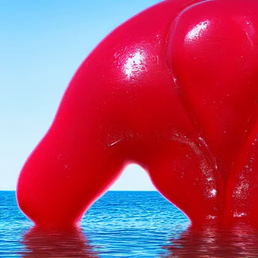 Prompt: a giant human head sculpture in the sea made out of juicy red jelly, in the style of chad knight, long shot, hyper detailed, hyper realistic, ray tracing, 8 k resolution, sharp focus, realistic water, award winning