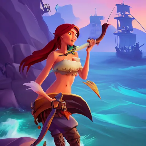 Image similar to jack the pirate mermaid on sea of thieves game avatar hero, behance hd by jesper ejsing, by rhads, makoto shinkai and lois van baarle, ilya kuvshinov, rossdraws global illumination