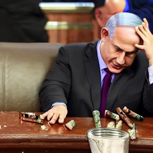 Image similar to benjamin netanyahu smoking a hookah