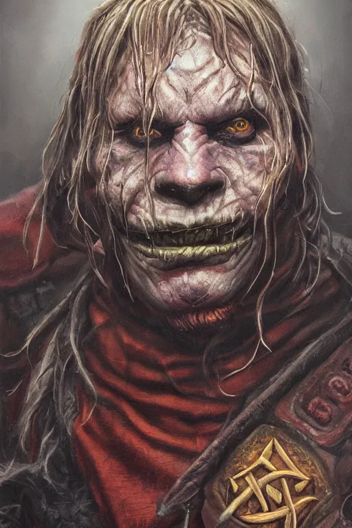 Prompt: high detail fantasy portrait oil painting illustration of slipknot by justin sweet, insane, realistic proportions, d & d, rpg, forgotten realms, artstation trending, high quality, sombre mood, artstation trending, muted colours