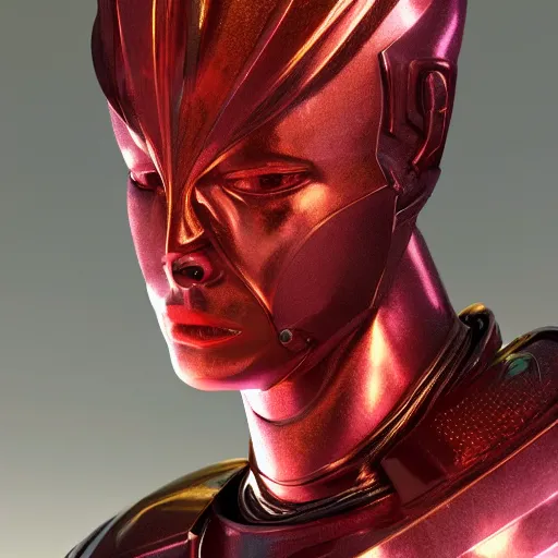 Image similar to portrait of a bust of knight with futuristic fashion elements created by yuuki morita and ludvig holmen, brilliantly colored, kingdoms of ether, octane render, 3 d animated, unreal engine 5, studio lighting, smooth surface