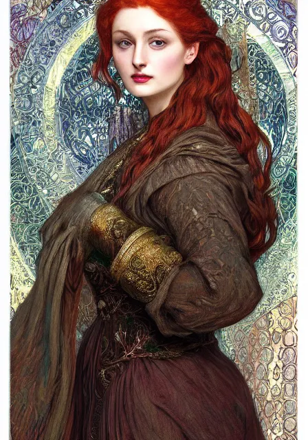 Image similar to sansa, intricate, elegant, highly detailed, digital painting, artstation, concept art, smooth, sharp focus, illustration, pre - raphaelite style, mucha, monet