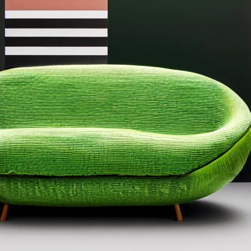 Prompt: a couch with the texture of a ( green ) watermelon, watermelon shell, couch, sofa