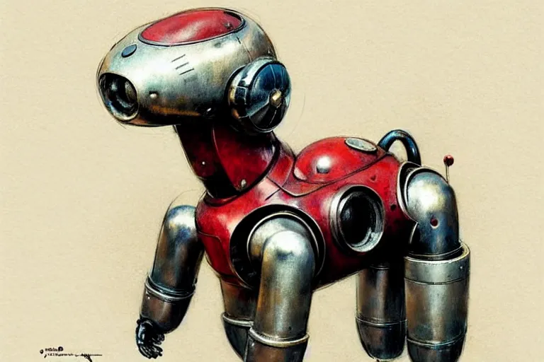 Image similar to adventurer ( ( ( ( ( 1 9 5 0 s retro future android robot dog. muted colors. ) ) ) ) ) by jean baptiste monge!!!!!!!!!!!!!!!!!!!!!!!!! chrome red