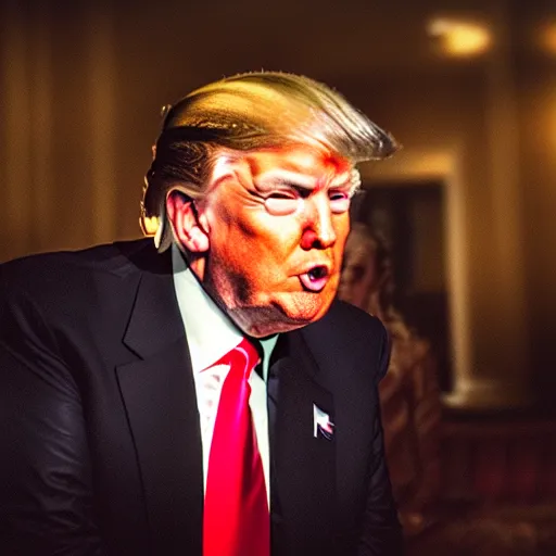 Prompt: footage of donald trump as a vampire, candid portrait photograph, 4 0 mm