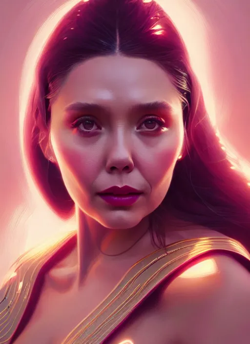 Image similar to portrait of modern darna, elizabeth olsen, intricate, elegant, glowing lights, highly detailed, digital painting, artstation, glamor pose, concept art, smooth, sharp focus, illustration, art by wlop, mars ravelo and greg rutkowski