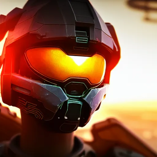 Image similar to cyberpunk halo helmet on space, close shot, reflection, epic, dramatic, cinematic, award winning, ultra detailed, realistic, 8k,