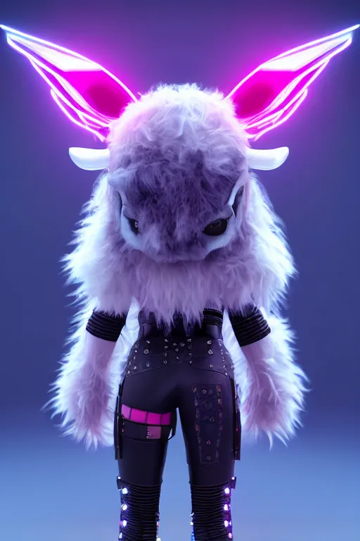 Image similar to high quality 3 d render cyberpunk very cute cyborg fluffy! cow hybrid!, highly detailed, unreal engine cinematic smooth, in the style of blade runner & detective pikachu, hannah yata charlie immer, purple light, low angle, uhd 8 k, sharp focus