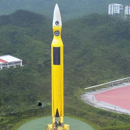 Image similar to a banana rocket on launch pad at wenchang space launch site in hainan, china