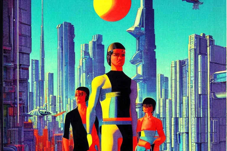 Image similar to 1979 OMNI Magazine Cover of a crystal Pepsi. In the background neo-Tokyo seawall. in cyberpunk style by Vincent Di Fate