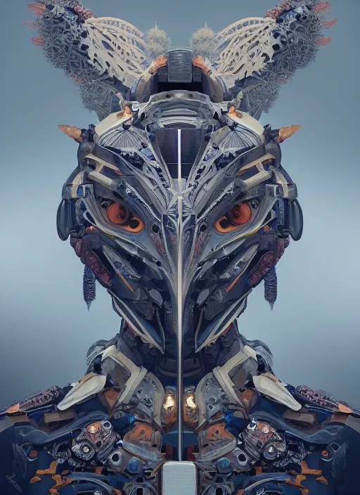 Image similar to symmetry!! portrait of a hybrid robot eagle, floral! horizon zero dawn machine, intricate, elegant, highly detailed, digital painting, artstation, concept art, smooth, sharp focus, illustration, art by artgerm and greg rutkowski and alphonse mucha, 8 k