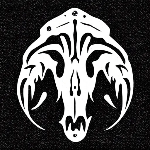 Image similar to tyrannosaurus skull emblem logo, black and white vector, stylized