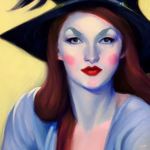 Image similar to a realistic flirty witch portrait, by edward hopper, new artstation artist,