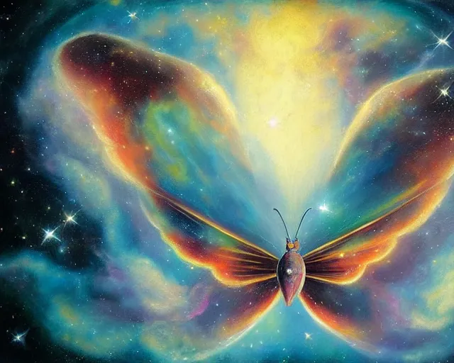 Prompt: cosmic butterfly nebula, an oil painting, by ( leonardo da vinci ) and greg rutkowski and rafal olbinski ross tran airbrush time magazine