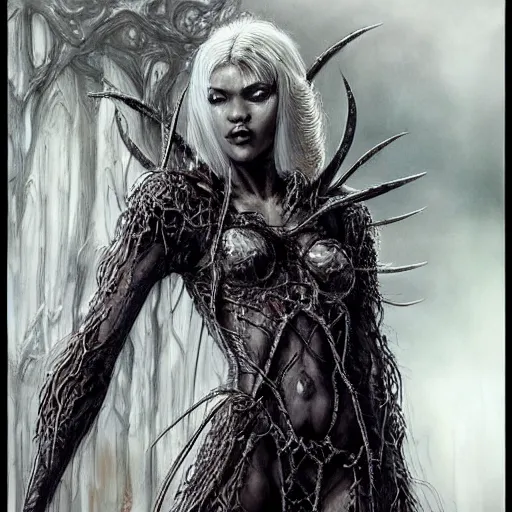 Prompt: Zendaya as Lilith, first bride of Adam, deceiver of man, highly detailed, digital painting, artstation, concept art, smooth, sharp focus, illustration, art by luis royo, in the style of Luis Royo, Heavy Metal 93-03 , Kevin Eastman, and Simon Bisley