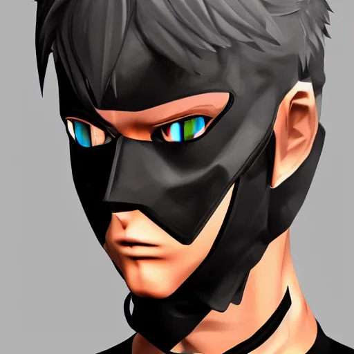 Image similar to detailed guy with mask made in persona style highly detailed, fragile looking character, portrait face high quality, 8k, smooth, art, art, detailed face, sharp focus, beautiful scene, neon,